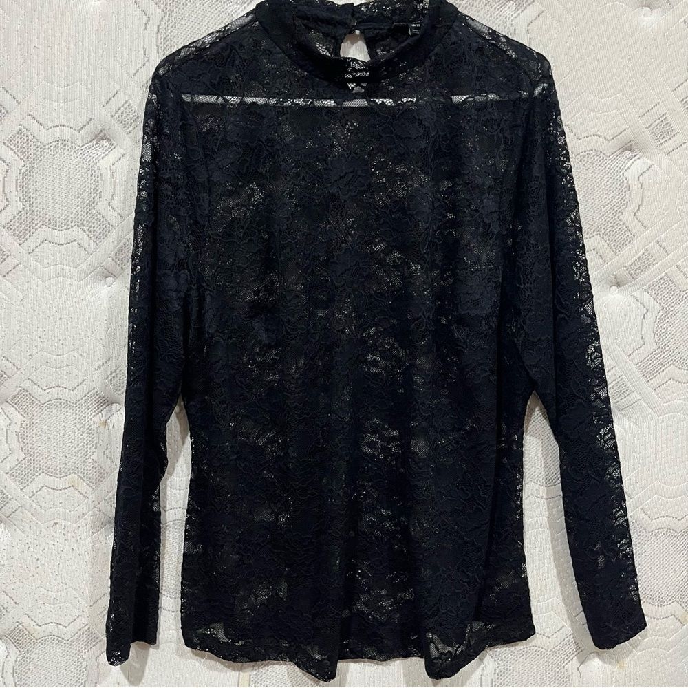 Lane Bryant Black Lace Mock Neck Top Plus Size 18/20